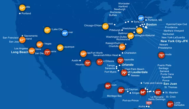 Jet Blue con mapa interactivo para planificar vacaciones